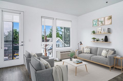 a living room with two couches and a coffee table